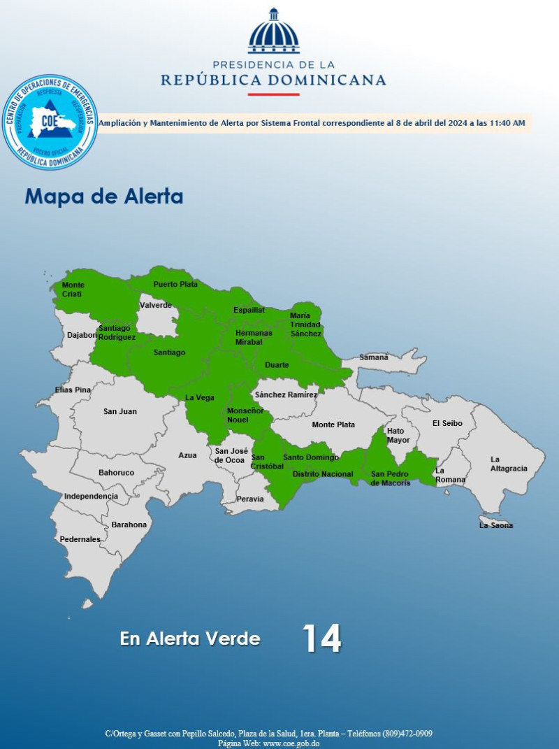 14 provincias en alerta verde por lluvias